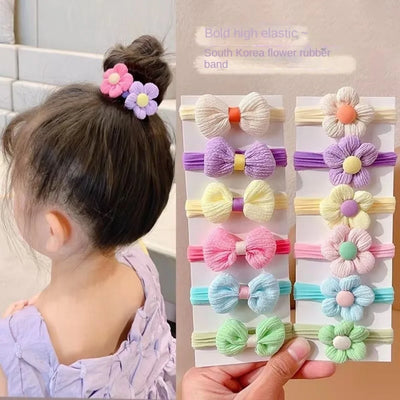 6pcs High-value Korean Cute Hair Rope Bowknot Elastic Hair Ring Princess No Harm Hair Band Kid Hair Accessory