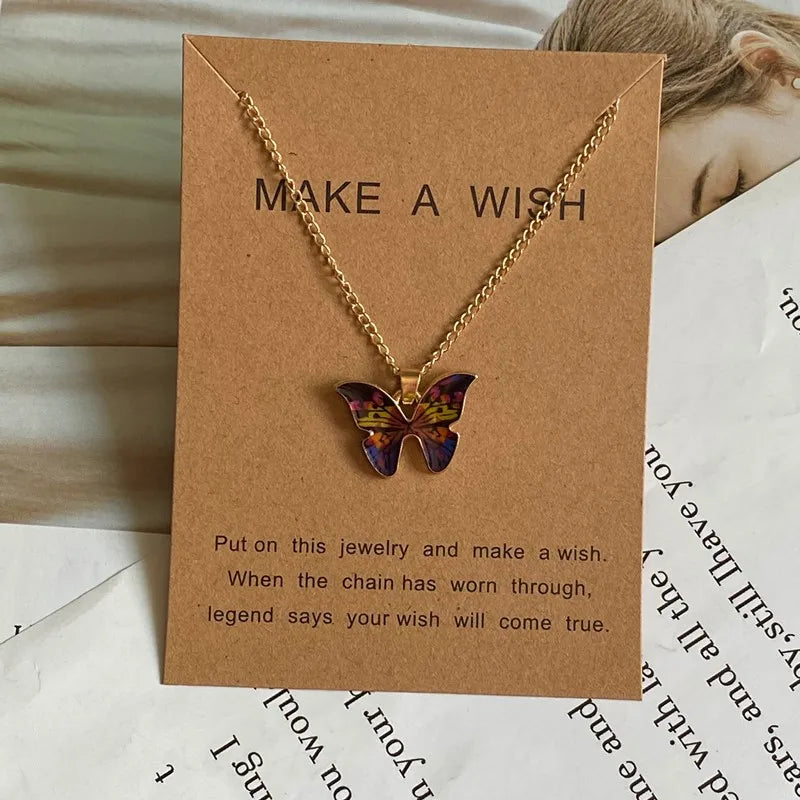 Fashion Romantic Butterfly Necklace for Women Girl Blue White Orange Color Animial Design Choker Neck