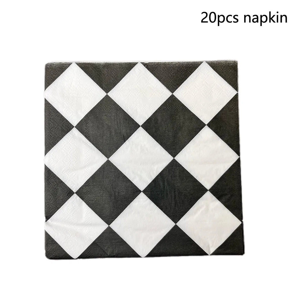 Racing Car Theme 3-Tier Round Cardboard Cupcake Stand  Cars Birthday Party Tablecloth Black and White Checkered Decor Supplies