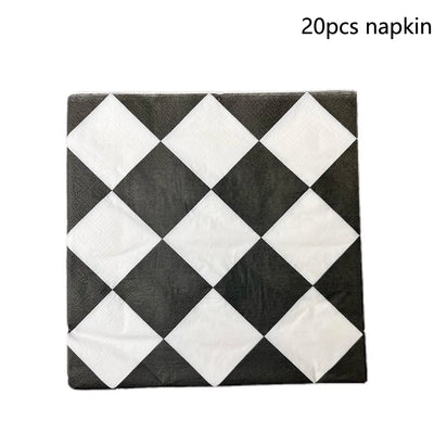 Racing Car Theme 3-Tier Round Cardboard Cupcake Stand  Cars Birthday Party Tablecloth Black and White Checkered Decor Supplies
