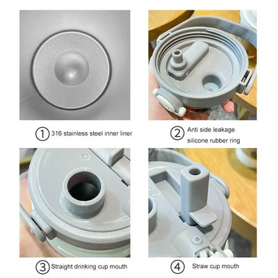 1L/1.2L Thermo Bottle Stainless Steel Large Capacity Vacuum Flask With Straw Tumbler Cold Hot Drinks Thermos Cup Gym Drinkware