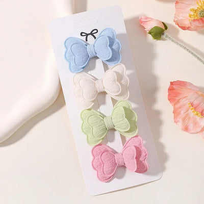 4Pcs/set Butterfly Hair Clip Set for Girls Double Layered Bow Cute Bangs Hair Pin Cotton Safe Kids Baby Hair Accessories Set