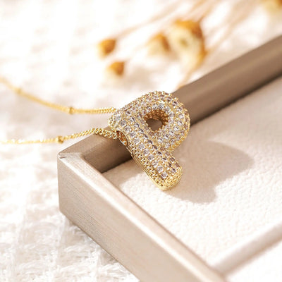 RAKOL Exquisite Copper Gold-plated Zircon Pendant American Minimalist Collarbone Chain 26 A-Z Balloon Letter Necklace For Women