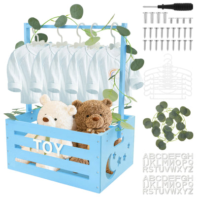 Wood Baby Shower Crate Closet Large Capacity Easy to Install Shower Party Basket with Handle Smooth Baby Clothes Rack for Babies