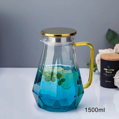 1.5L colourful Diamond Glass Teapot Set Home Water Carafe Heat-resistant Teapot  Hot Cold Water Water Jug Coffee Pot