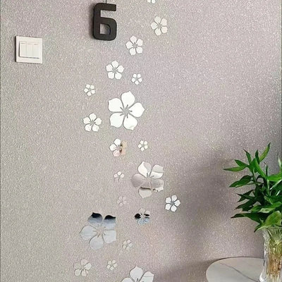 18Pcs 3D Acrylic Flower Mirror Wall Stickers Self Adhesive Art Flower Sticker Decals For Home Bedroom Living Room Decor