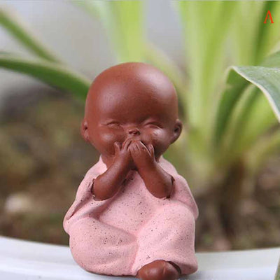 1PC Ceramic & Enamel Small Buddha Statue Monk Purple Clay Tea Pet Figurine Crafts Decorative Ornaments