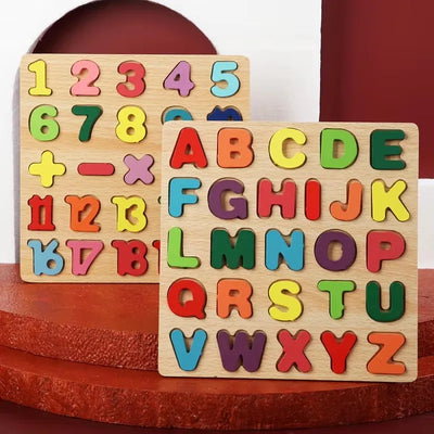 Montessori Wooden Puzzle 3D Alphabet Letters Number Matching Game Baby Kids Toys Education Learning Toy for Children 2 to 4 Year