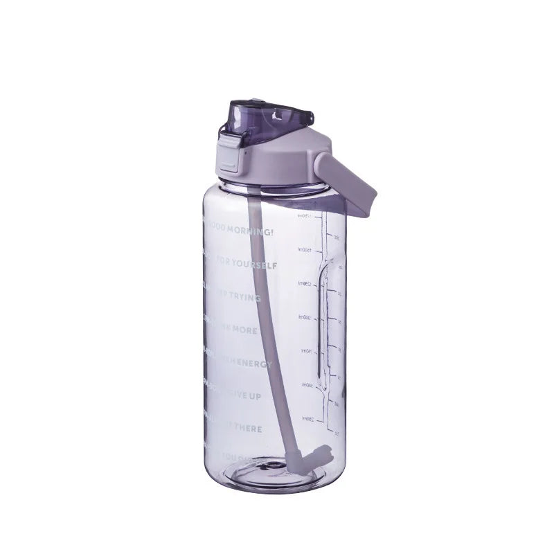 2000ml Sports Drinking Bottles with Time Marker Men Women Water Bottle with Straw Large Capacity Outdoor Cup Fitness Drinkware