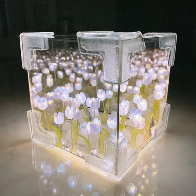 DIY Flower Sea 3D Cloud Tulip LED Night Light Mirror Table Lamps Bedroom Ornaments Decoration Mirror Table Lamps Bedside Gifts
