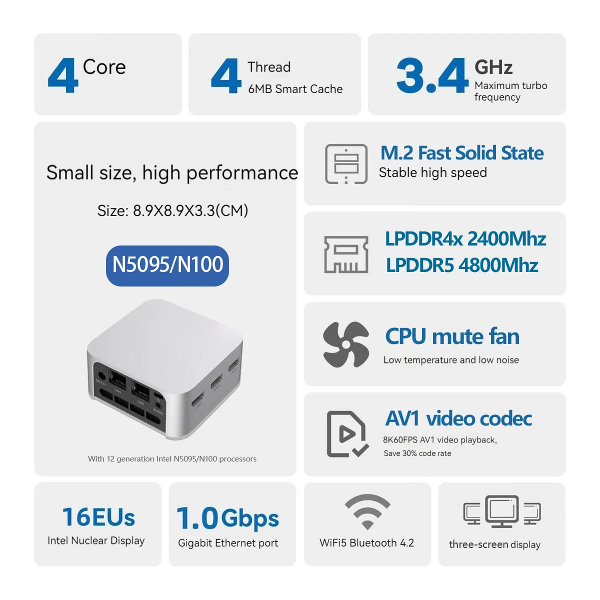 2025 T8 Pro Plus Mini PC Intel Celeron N5095 N100 Desktop Gaming Computer 8GB 16GB 256GB 512GB DDR4 DDR5 WIFI5 BT4.2
