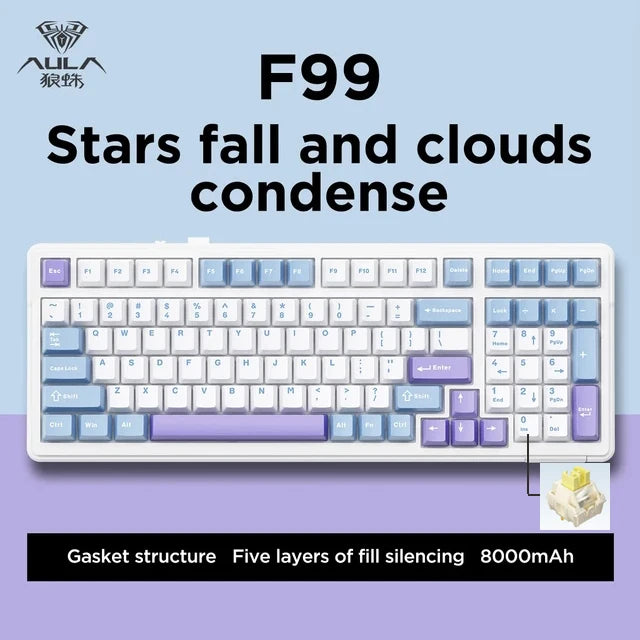 2025 Aula F99 Gaming Mechanical Keyboard Three Mode 2.4g Wireless Bluetooth Wired Hot Swap PBT Gasket RGB For PC Laptop Gamer