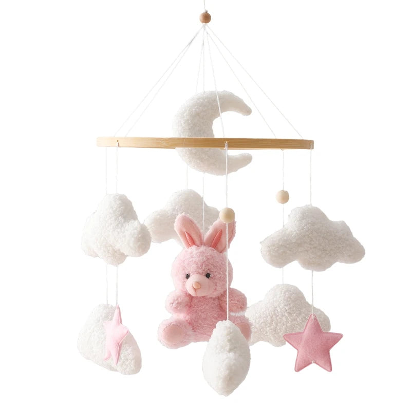 BABY CRIB MOBILE RATTLE TOY – SOFT FELT TEDDY VELVET PINK BEAR HANGING TOY WITH HOLDER FOR INFANTS (0-12 MONTHS)y Holder Bracket Crib Girl Toy