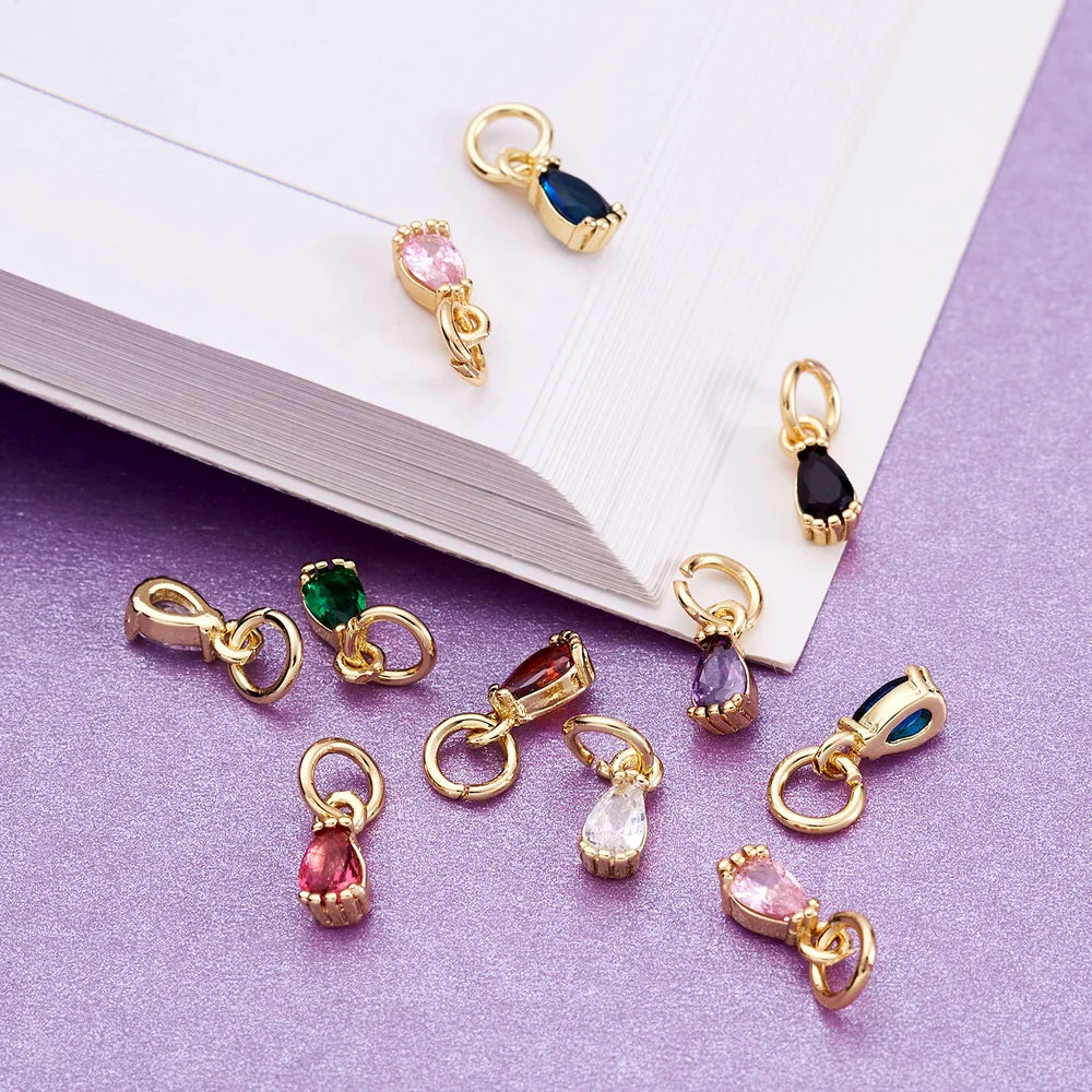 20pcs Small Brass Cubic Zirconia Charms with Jump Ring Real 18K Gold Plated Faceted Teardrop Pendants for Jewelry Making 8x3x3mm