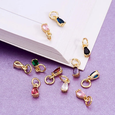 20pcs Small Brass Cubic Zirconia Charms with Jump Ring Real 18K Gold Plated Faceted Teardrop Pendants for Jewelry Making 8x3x3mm
