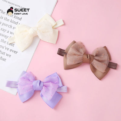 Baby Gauze Bow Headband Kawaii Princess Solid Color Bowknot Hair Band For Newborn Girls Soft Elastic Children's Hair Accessories