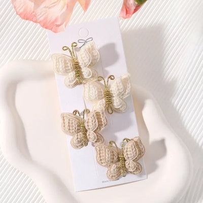 4Pcs/set Butterfly Hair Clip Set for Girls Double Layered Bow Cute Bangs Hair Pin Cotton Safe Kids Baby Hair Accessories Set