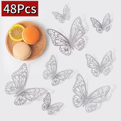 12/48Pcs Fashion 3D Butterfly Creative DIY  Wall Sticker Modern Wall Art Home Bedroom Room Decorative Butterflies  DIY Gift