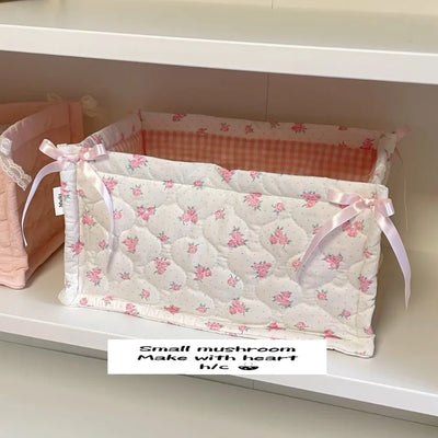 Ins Square Storage Basket Flower Cotton Sorting Basket Stripe Lace Desktop Box Home Supplies
