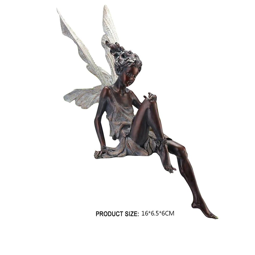 Flower Fairy Sculpture Garden Landscaping Yard Art Ornament Resin Turek Sitting Statue Outdoor Angel Figurines Craft Decoration