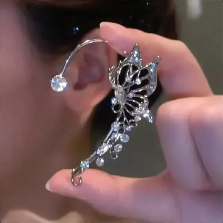 Sparkle Zircon Butterfly Earrings Without Piercing for Women Silver Color Elf Earrings Ear Cuffs Party Wedding Korean Jewelry