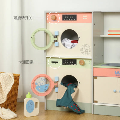 Kids pretend play kitchen toys with washing machine