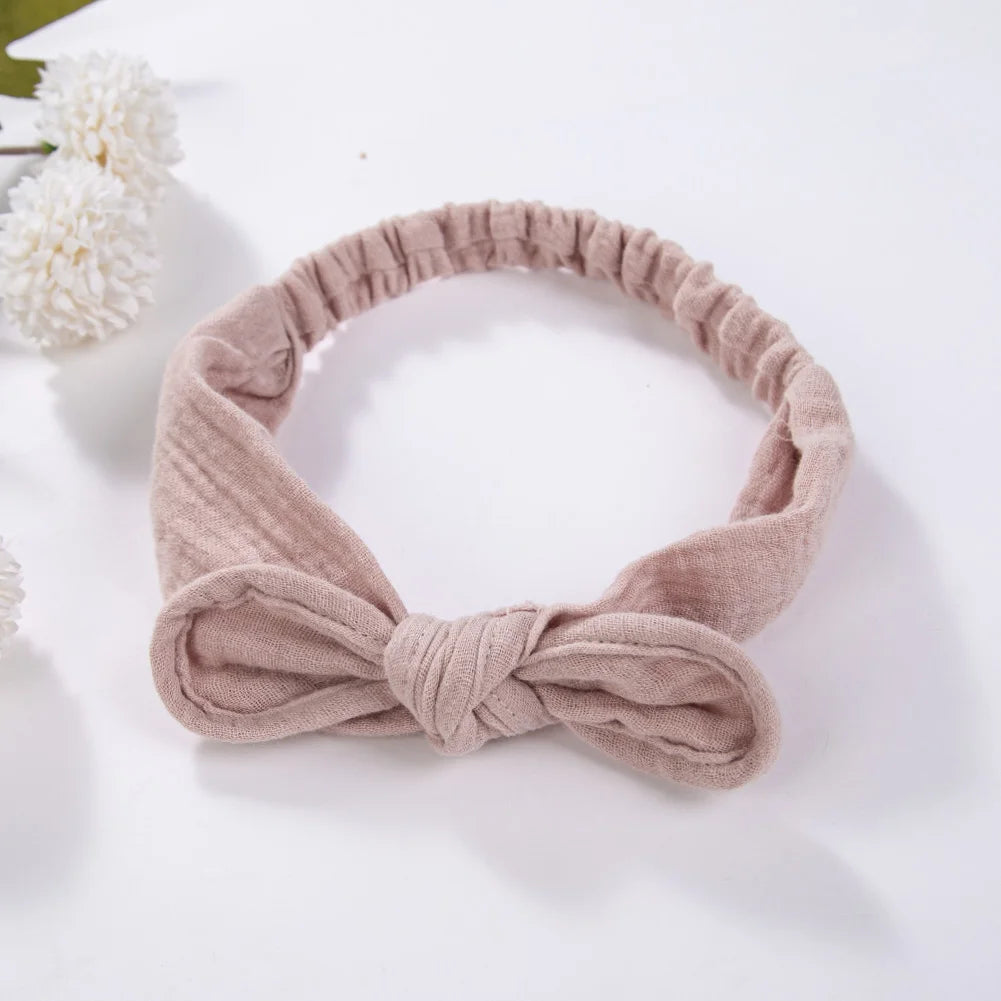 Solid Mulsin Cotton Baby Headbands For Infant Girls Stretchy Sweet Cute Hair Bows Elastic Hair Bands Kids Infant Headwear