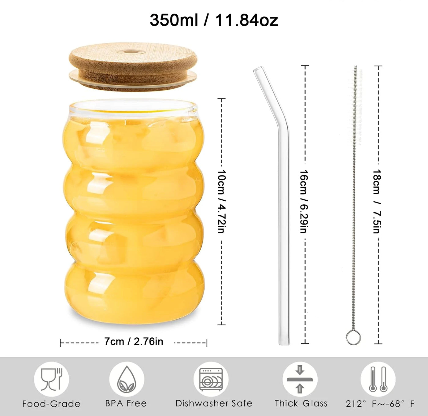 1/2/4PCS Creative Glass Cup with Lid Straw Heat-resistant Wave Cup Beer Juice Ice Coffee Cups Cocktail Fruit Glass Drinkware