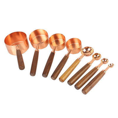 Stainless Steel Kitchen Accessories Kitchen Gadget 8Pcs Wooden Handle Measuring Cups Measuring Spoon Set Coffee Bartending Scale