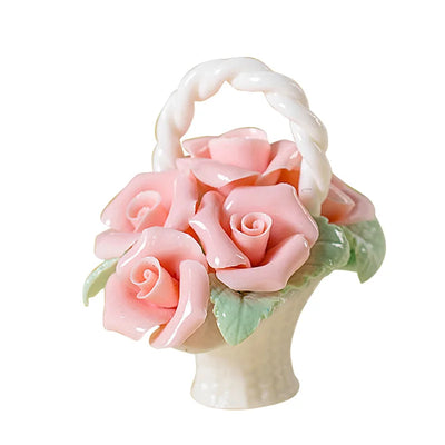 Ceramic Simulation Flower Basket Ornaments Handmade Mini Flower Basket Creative Coffee Table Living Room Table Decorations