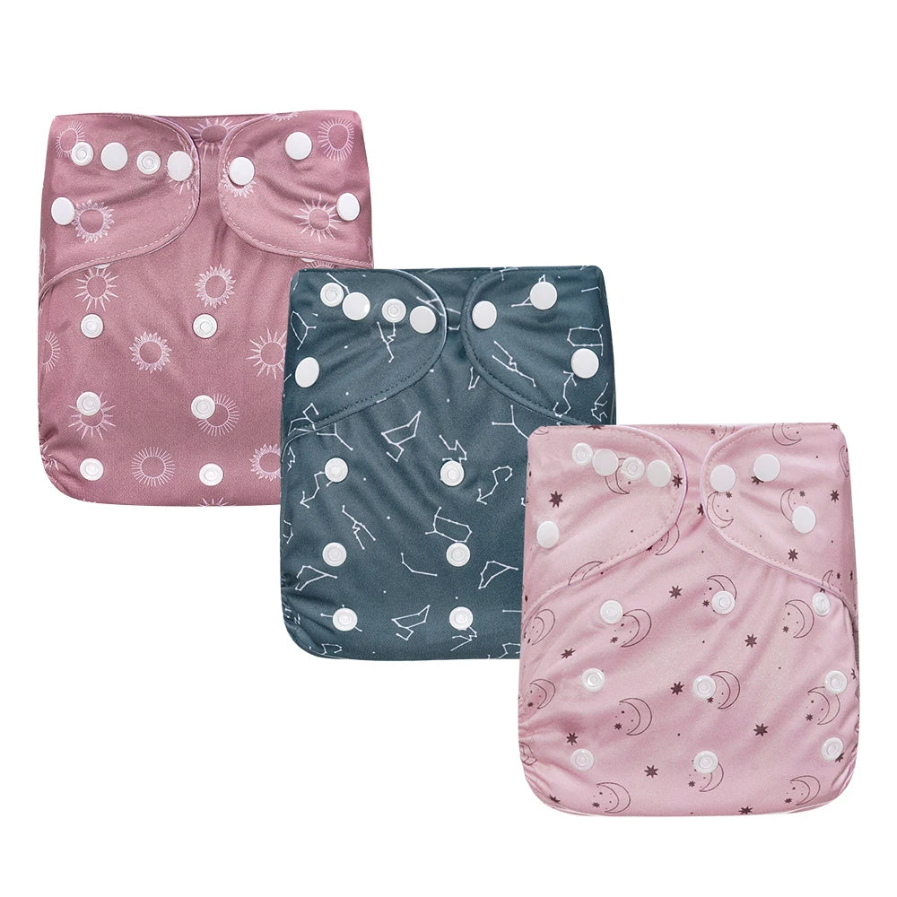 3PCS/SET NEWBORN BABY CLOTH DIAPERS REUSABLE WATERPROOF ECO-FRIENDLY ADJUSTABLE SUEDE CLOTH POCKET DIAPER