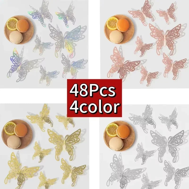 12/48Pcs Fashion 3D Butterfly Creative DIY  Wall Sticker Modern Wall Art Home Bedroom Room Decorative Butterflies  DIY Gift