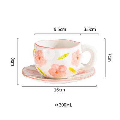 Creative Ceramic mug Hand-painted Flower Clouds Coffee Cup with Saucer Irregular Handmade Cup Breakfast Milk Tea Cups Gift Set