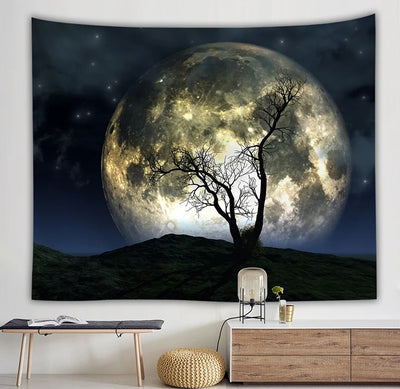 Starry sky moon night scene tapestry room art decoration background cloth home living room decoration wall hanging beach towel