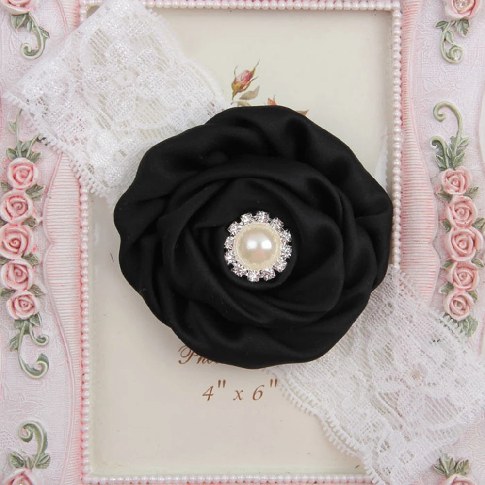 1PCS Baby Girls Rose Flower Headband with Pearl Rhinestone Center Soft Lace Bands Newborn Infant Toddler Kids Hair Accessories