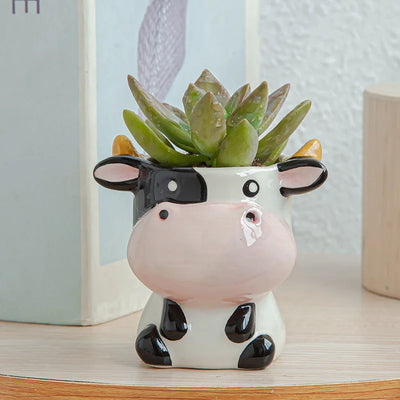 Cute Nordic Style Ceramic Animal Flower Pot Cartoon Zebra Sheep Cow Head Mini Pot Succulents Plants Bonsai Pots Home Decoration