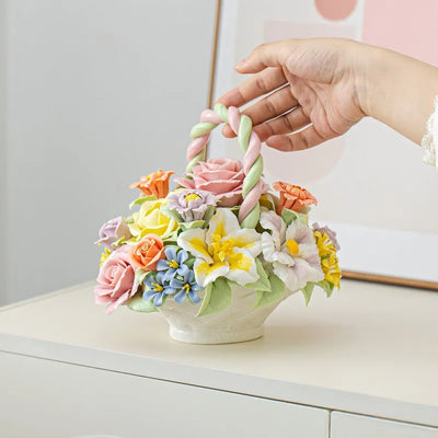 Handmade Ceramic Flowers Ornament Handheld Flower Intangible Cultural Heritage Ceramic Lily Rose Flowers Home Desk Decoration