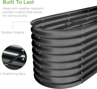 8x2x2ft Metal Raised Garden Bed, Oval Outdoor Deep Root Planter Box for Vegetables, Herbs w/ 4 Support Bars, 215 Gal Capacity