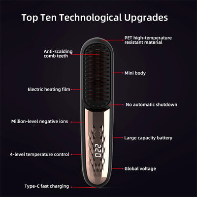 Cordless Hair Brush Straightener Electric Hot Heating Brush Negative Ion Hair Straightening Styling Comb Smoothing Nourish Hair
