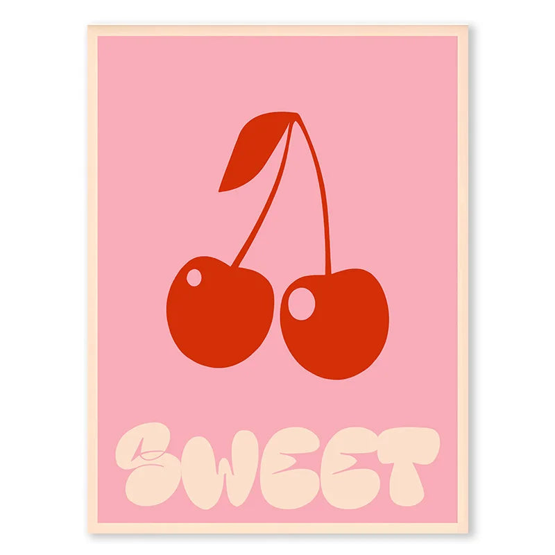 Abstract Pink Purple Danish Pastel Love Heart Cherry Butterfly Poster Nordic Bedroom Wall Aesthetic Art Print Picture Room Decor