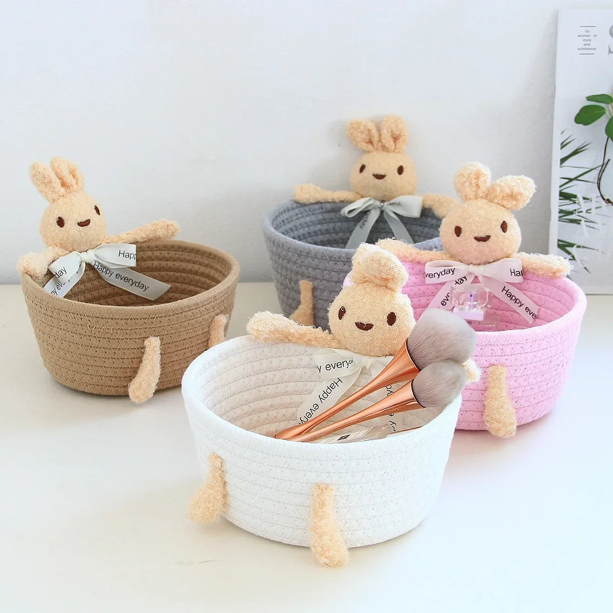 cartoon style weave sundries Storage Baskets household cosmetic hairpin Organize deposit container child toy classification case