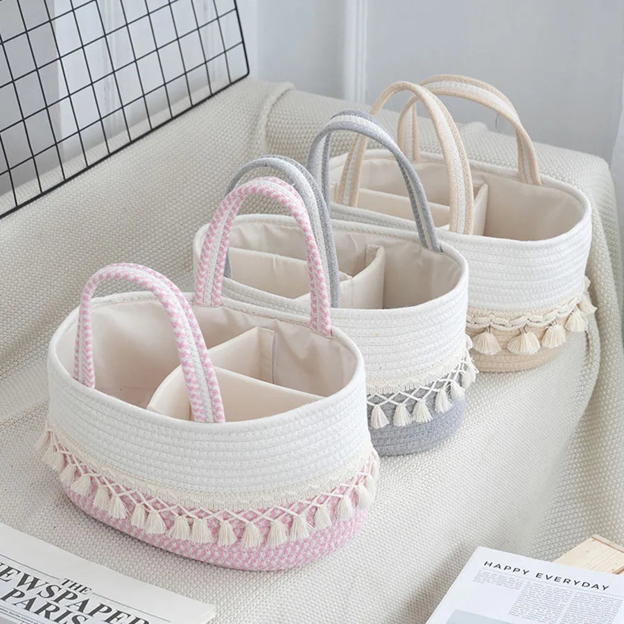 Fashion Multifunctional Cotton Rope Diaper Caddy Bag Baby Feeding Bottle Toy Diaper Organizer Storage Basket Bags in Home Car