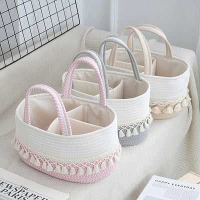 Fashion Multifunctional Cotton Rope Diaper Caddy Bag Baby Feeding Bottle Toy Diaper Organizer Storage Basket Bags in Home Car