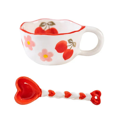 Ceramic Mug with Rabbit Handle Spoon Hand-shaped Irregular Coffee Milk Tea Cup Breakfast Oatmeal Cup Drinkware Kitchen Cup