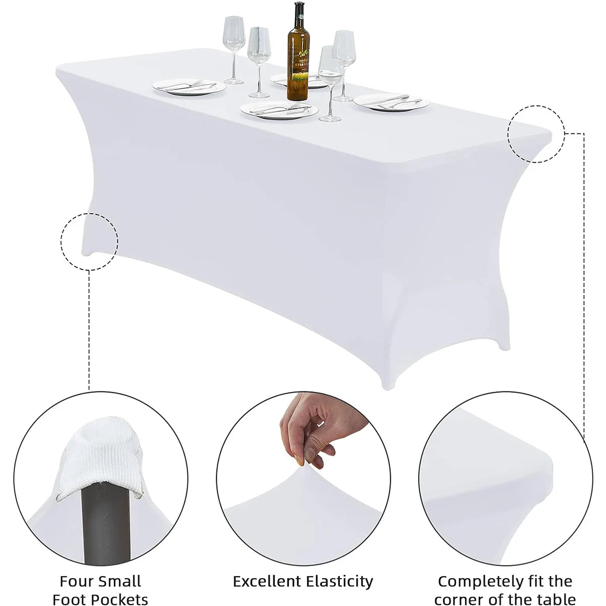 Spandex Rectangle Table Cloth Lycra, Washable and Wrinkle Resistant Table Cover Fitted for Event, Wedding Banquet Party