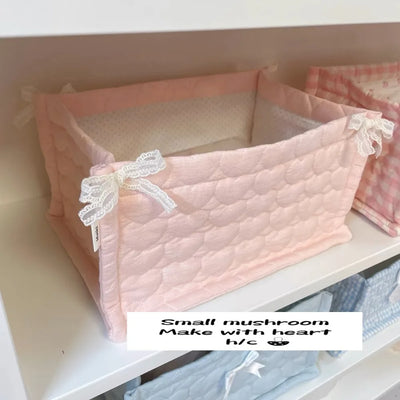 Ins Square Storage Basket Flower Cotton Sorting Basket Stripe Lace Desktop Box Home Supplies