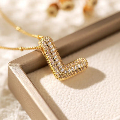 RAKOL Exquisite Copper Gold-plated Zircon Pendant American Minimalist Collarbone Chain 26 A-Z Balloon Letter Necklace For Women
