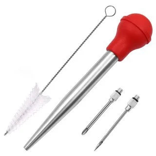 Turkey Needle Turkey Seasoning Pump Bbq Tool  Silicone Drip Seasoning Tube With Cleaning Brush Stainless Steel Turkey Pin