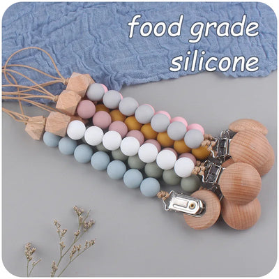 New Baby Products Made of Beech Wood Pacifier Clip To Soothe Silicone Bite Grind Teeth Angle Pacifier Chain Baby Toys Bebes