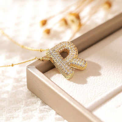 RAKOL Exquisite Copper Gold-plated Zircon Pendant American Minimalist Collarbone Chain 26 A-Z Balloon Letter Necklace For Women